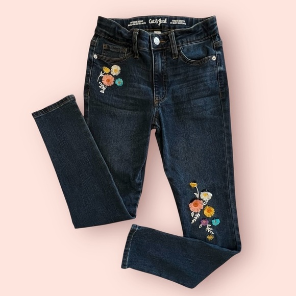 Embroidered Floral Blue Jeans for Girls, Cat and Jack - Picture 4 of 10